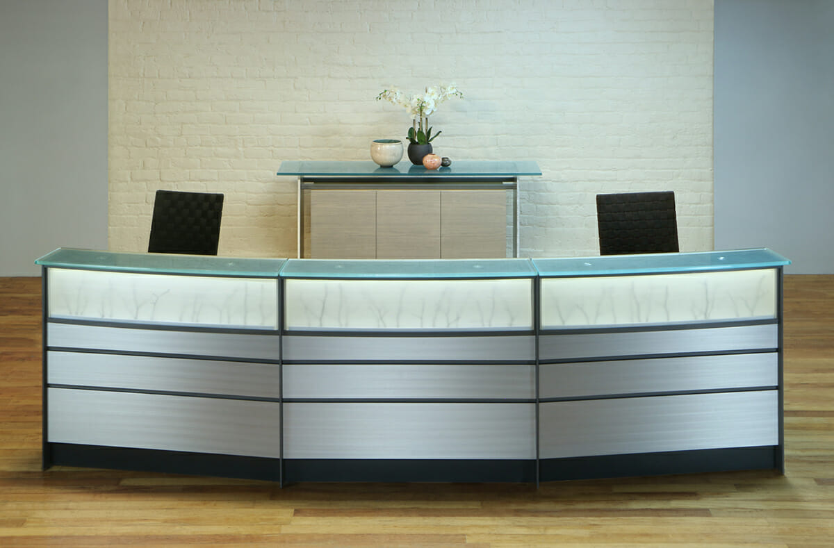 Stoneline Designs Tangent Custom Reception Desk. Made to order in the USA.