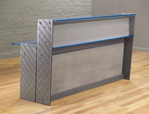 Custom Steel Reception Desk with textured metal for modern industrial Reception room furniture