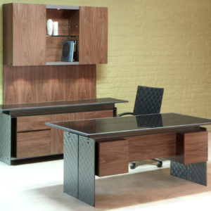 Axis Modern Stone top executive furniture including Desks & Credenzas with Steel Walnut and Granite