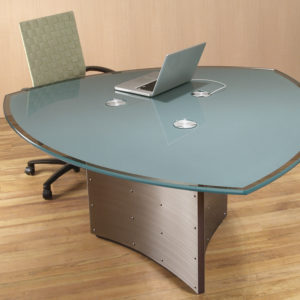 Crescent 3 Sided Office Meeting Table with integrated wiring and Back-painted Glass