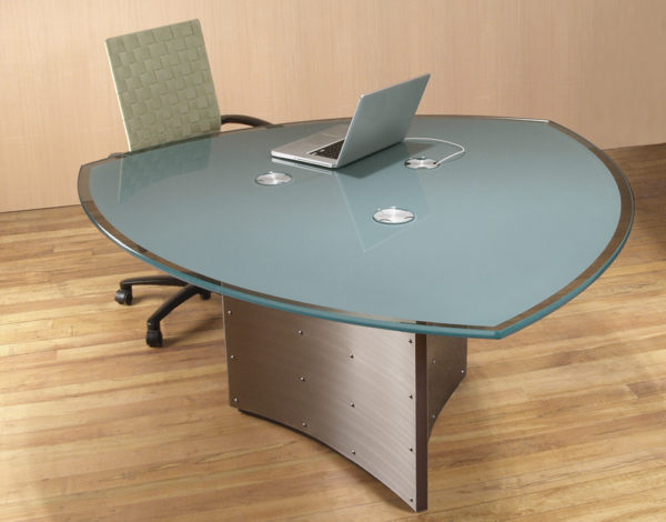 Crescent 3 Sided Office Meeting Table with integrated wiring and Back-painted Glass