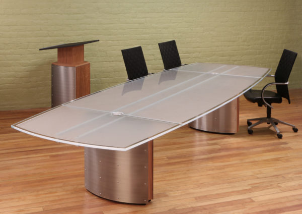 Frosted White Glass top Boardroom Table, Contemporary Lectern and modern Conference Furniture