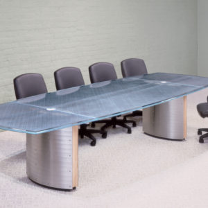 Modern glass top conference table from Stoneline Designs' Crescent Collection