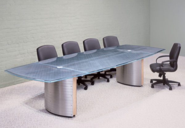 Modern glass top conference table from Stoneline Designs' Crescent Collection