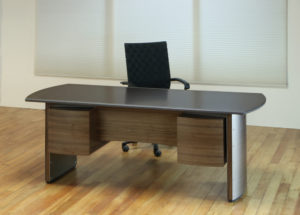 Contemporary Stone top executive desks , Credenzas and with Glass or Black Granite tops and Walnut wood drawers.