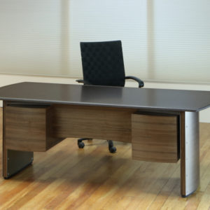 Contemporary Stone top executive desks , Credenzas and with Glass or Black Granite tops and Walnut wood drawers.