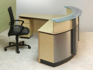 Modern L shaped Reception Desk with Stainless Steel and a Glass counter for modern Reception furniture