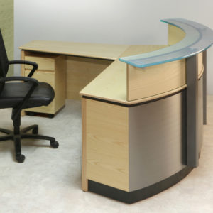 Modern L shaped Reception Desk with Stainless Steel and a Glass counter for modern Reception furniture