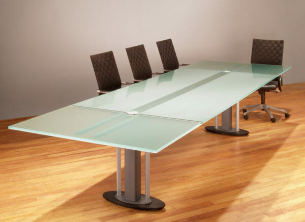 Contemporary Conference Table and Frosted Glass Conference Tables with Steel bases and wiring