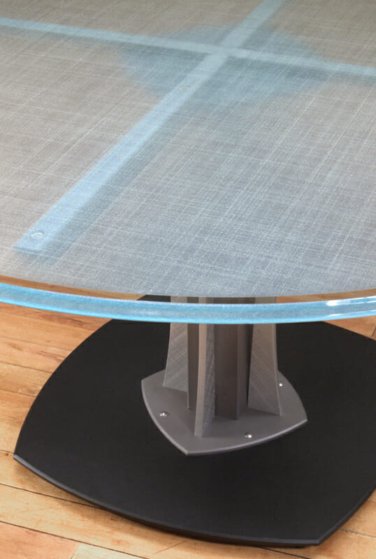 Modern Meeting table with Steel, Aluminum and Glass for small Conference room furniture applications.