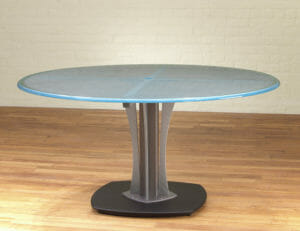 Modern Round and Boat shape Tables in Glass or Stone including 60"d meeting tables for sale.