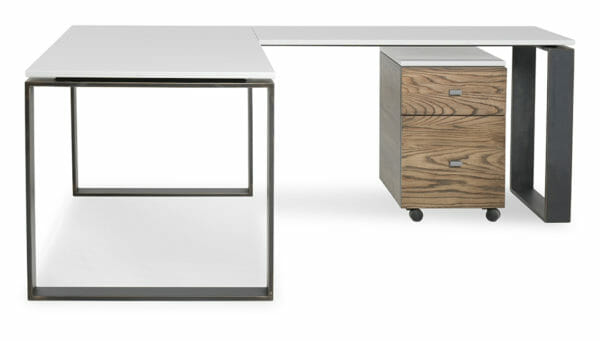 Stoneline Designs custom executive desk from the Oslo collection. Steel legs and a glass top give this desk a modern look.