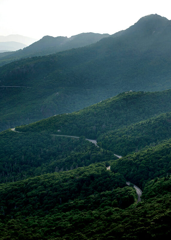 The Blue Ridge Mountains in Boone, NC, where Stoneline Designs produces sustainable office furniture.