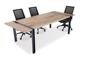 Stoneline Designs Fraction Conference Table With Colored Steel Base and Wood Top