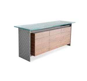 Stoneline Designs' Axis Modern Glass Top Credenza with Maple Cabinets