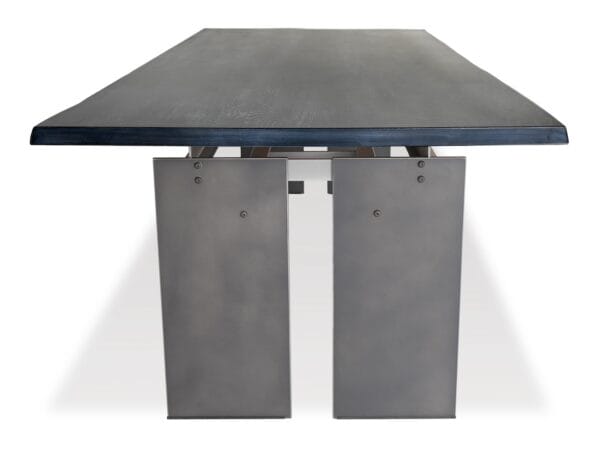Modern Industrial Custom Conference Table with cerused oak top and steel plate base