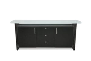 Stoneline Designs Crescent Modern Glass Credenza with Etched Glass Top and Steel Base