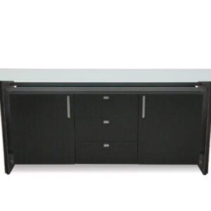Stoneline Designs Crescent Modern Glass Credenza with Etched Glass Top and Steel Base