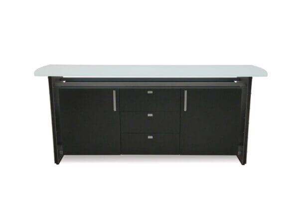 Stoneline Designs Crescent Modern Glass Credenza with Etched Glass Top and Steel Base