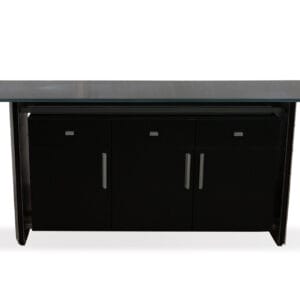Stoneline Designs Crescent Etched Glass Top Credenza. Custom office credenza with drawers and doors for storage.